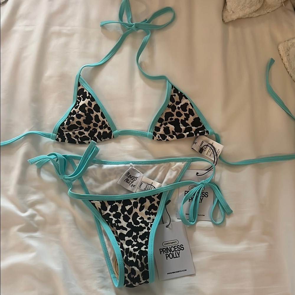 Princess Polly Leopard Print Bikini Set with Blue Trim